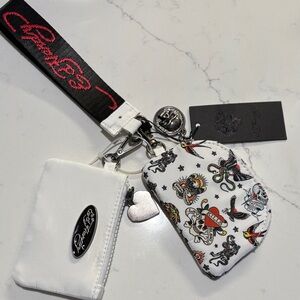 Ed Hardy White and Black Tattoo Print Keychain Set
